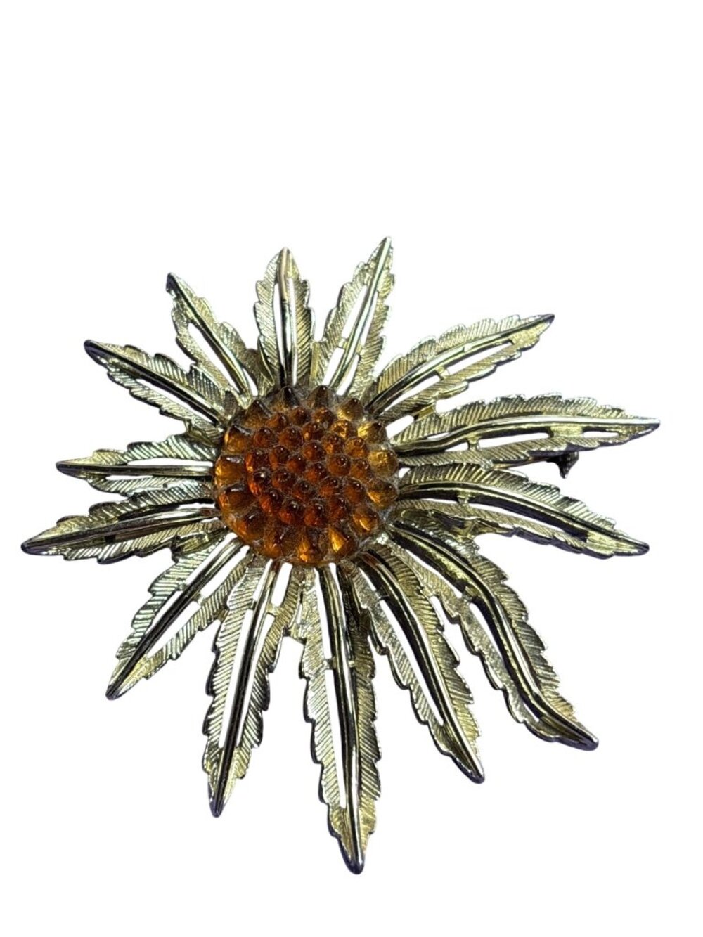 Vintage Sarah Coventry Sunflower Brooch Goldtone Brown 2.5 inches